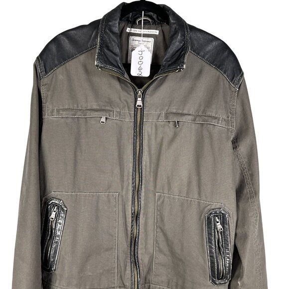 Tommy Bahama Mens XL Moto Canvas Jacket Black Leather Accents Zip Pockets Biker - Picture 16 of 16